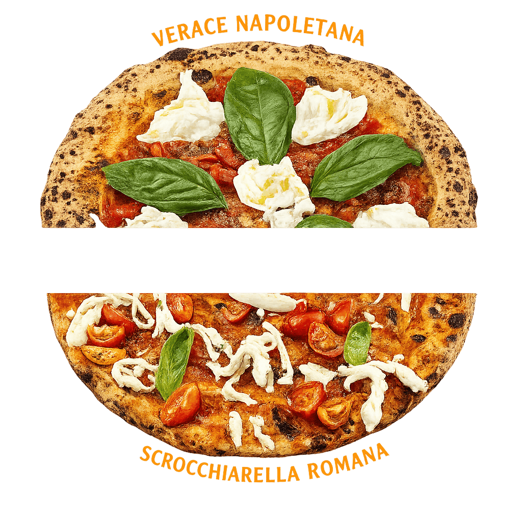 Sfida scherzosa tra la pizza romana scrocchiarella e la verace pizza napoletana